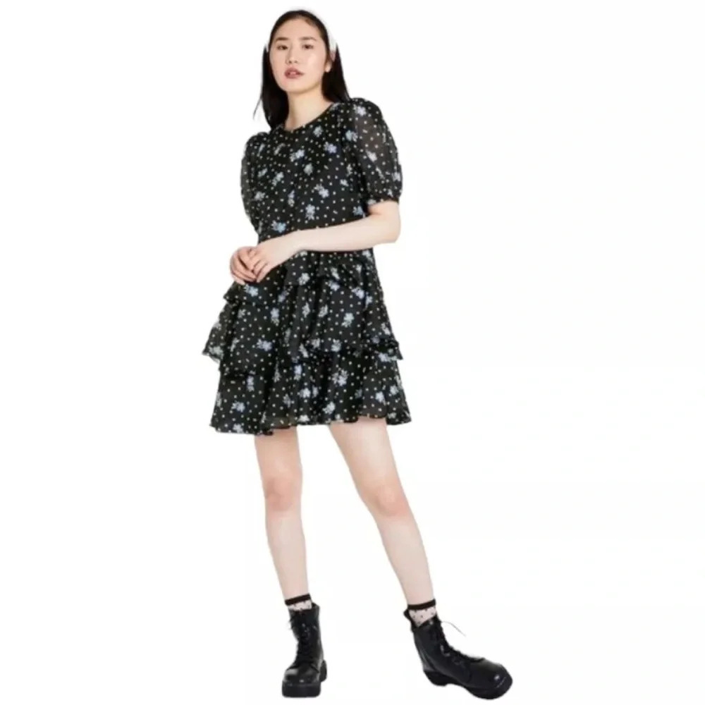 Sandy Liang x Target Tiered Ruffle Puff short sleeves polka dot floral dress S
